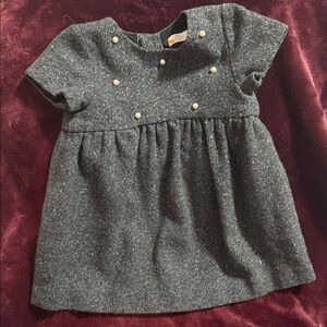 Gray Short Sleeve Dress with Pearl Accents